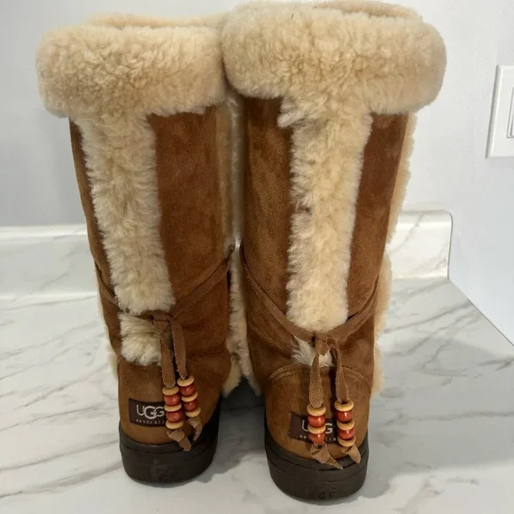 UGG Brown and Cream Shearling Boots - Picture 4 of 5